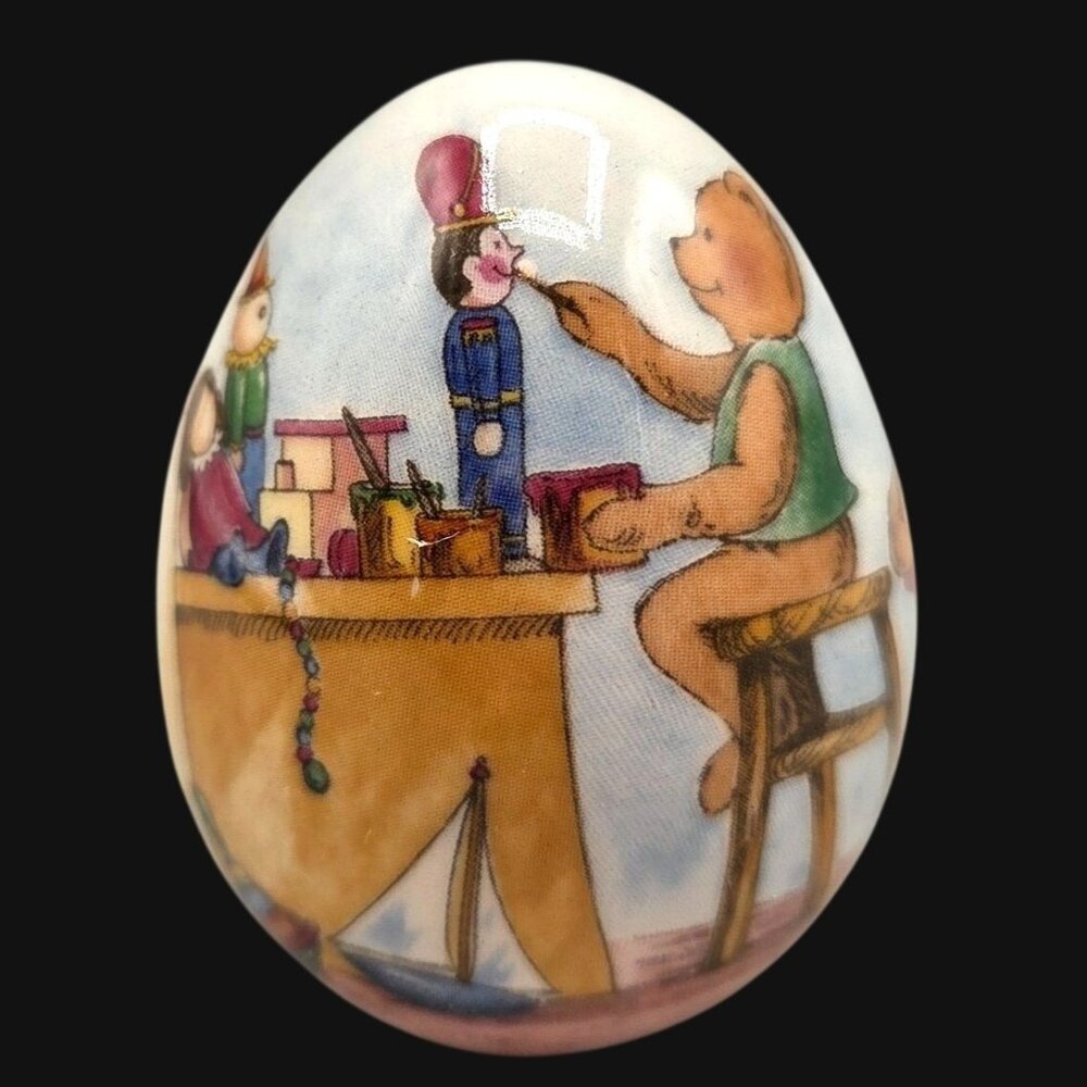 Vintage Ceramic Easter Egg Bears Toy Workshop 2.5 Inch